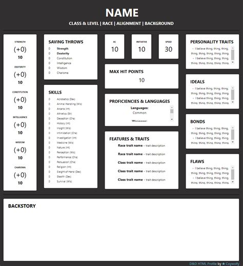 Toyhouse Character Profile Template